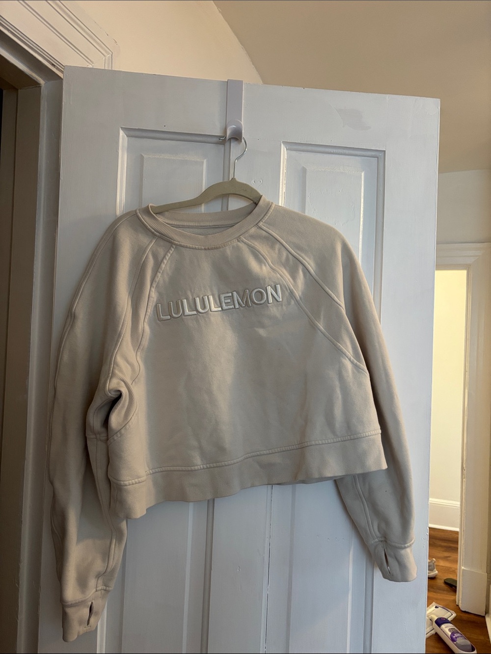 Lululemon Cropped Crewneck Sweatshirt in Light Beige